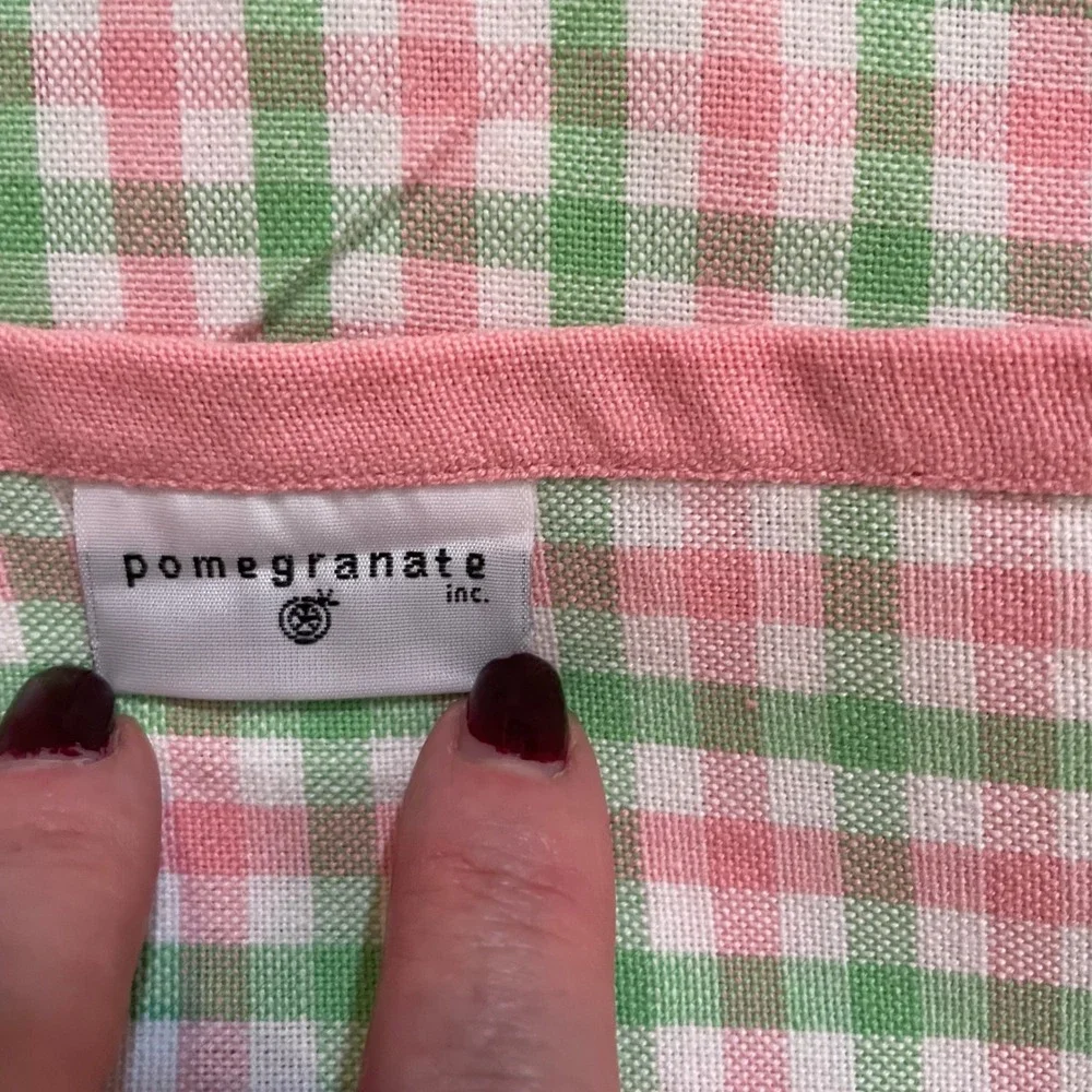 Pomegranate Inc. Tablecloth Napkin Set Pink Green Cotton Gingham Cottagecore